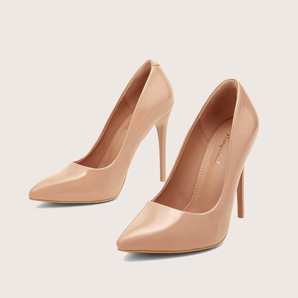 Womens Nude Polyurethane (PU) Pointed Closed Toe Slip On Heels Leather Pumps - Picture 6 of 9